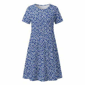 Women's Floral Print Midi Dress with Short Sleeves and Flowy Silhouette