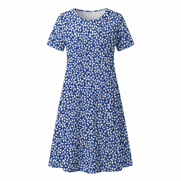 Women's Floral Print Midi Dress with Short Sleeves and Flowy Silhouette