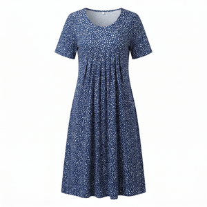 Women's Floral Print Midi Dress with Short Sleeves and Flowy Silhouette