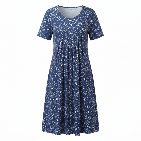 Women's Floral Print Midi Dress with Short Sleeves and Flowy Silhouette