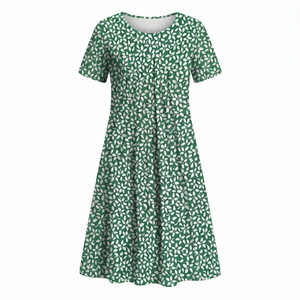 Women's Floral Print Midi Dress with Short Sleeves and Flowy Silhouette