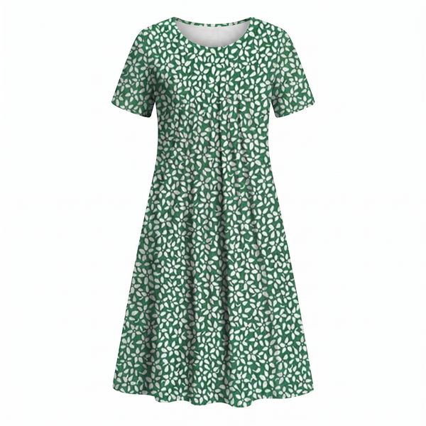 Women's Floral Print Midi Dress with Short Sleeves and Flowy Silhouette