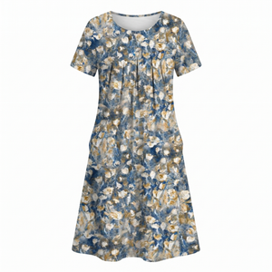 Women's Floral Print Midi Dress with Short Sleeves and Flowy Silhouette