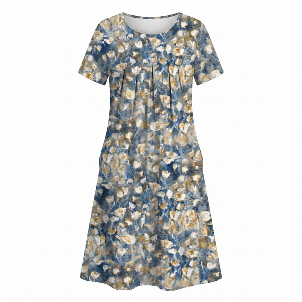 Women's Floral Print Midi Dress with Short Sleeves and Flowy Silhouette