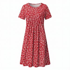 Women's Floral Print Midi Dress with Short Sleeves and Flowy Silhouette