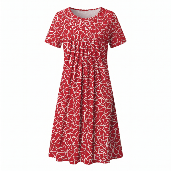 Women's Floral Print Midi Dress with Short Sleeves and Flowy Silhouette