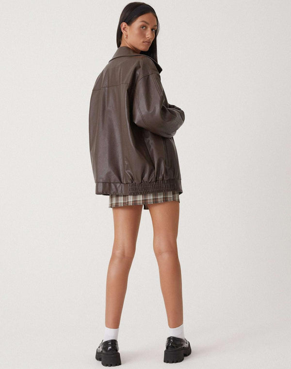Women’s Oversized Faux Leather Jacket with Relaxed Fit and Zip Front