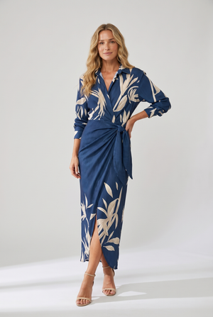 Women's Botanical Print Midi Dress with Collared Neckline