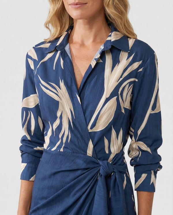 Women's Botanical Print Midi Dress with Collared Neckline
