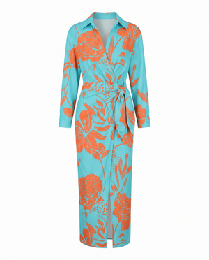 Women's Botanical Print Midi Dress with Collared Neckline