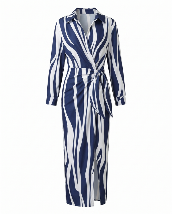 Women's Botanical Print Midi Dress with Collared Neckline