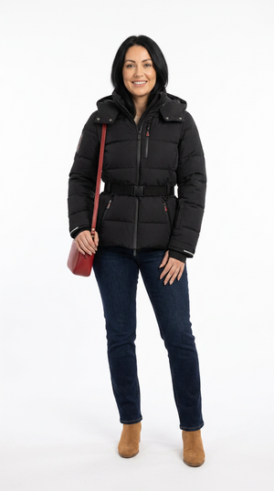 Women's Belted Puffer Winter Jacket