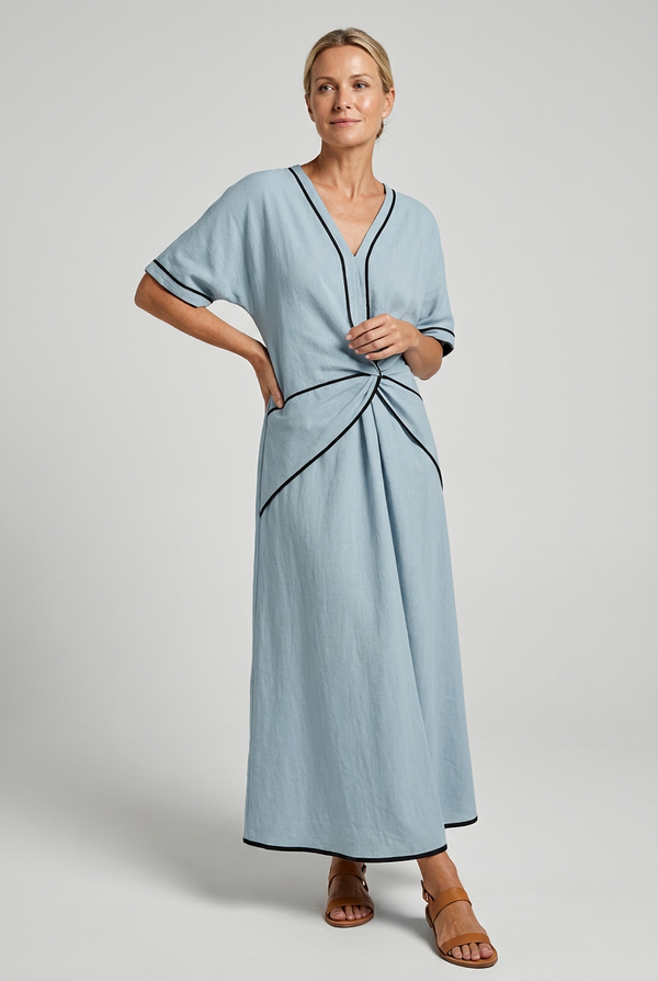 Women's Twist Front Maxi Dress with Draped Waist Detail