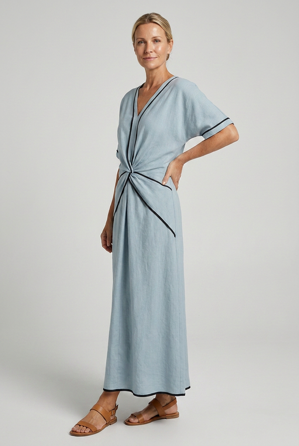 Women's Twist Front Maxi Dress with Draped Waist Detail