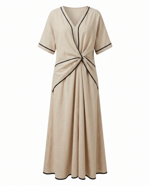 Women's Twist Front Maxi Dress with Draped Waist Detail
