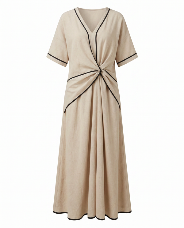Women's Twist Front Maxi Dress with Draped Waist Detail