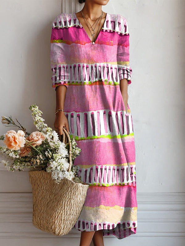 Women’s Floral Print V Neck Boho Midi Dress